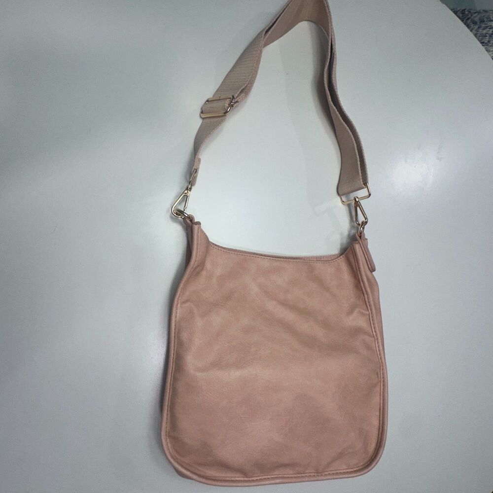 Blush Pink Vegan Leather Crossbody Hobo Bag Gold Hardware - One Size